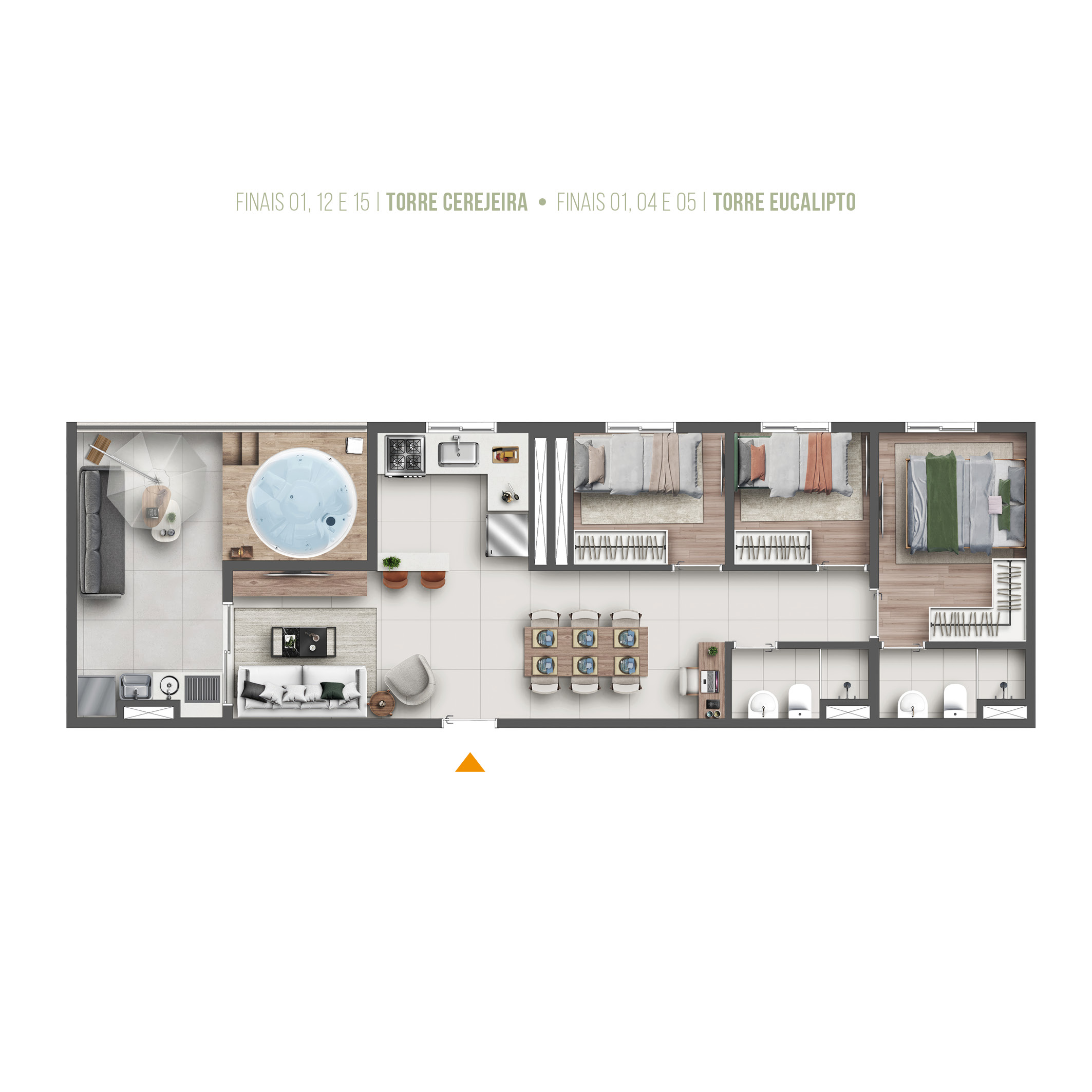Planta Graal Parque, cobertura 75 m² com suíte