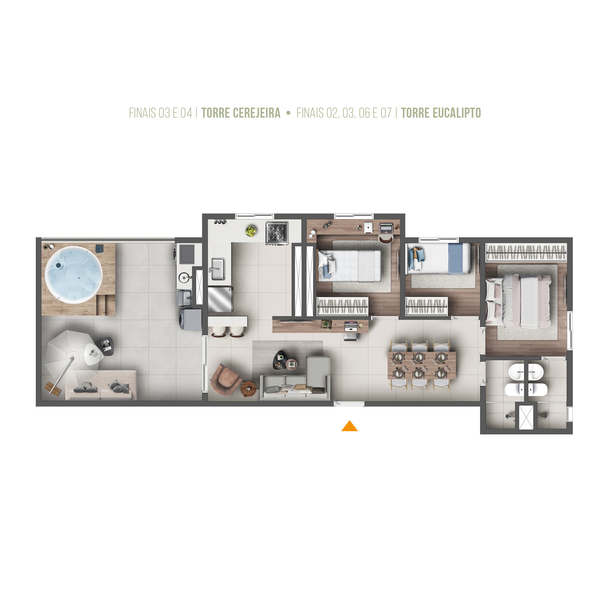 Planta Graal Parque, cobertura 82 m² com suíte