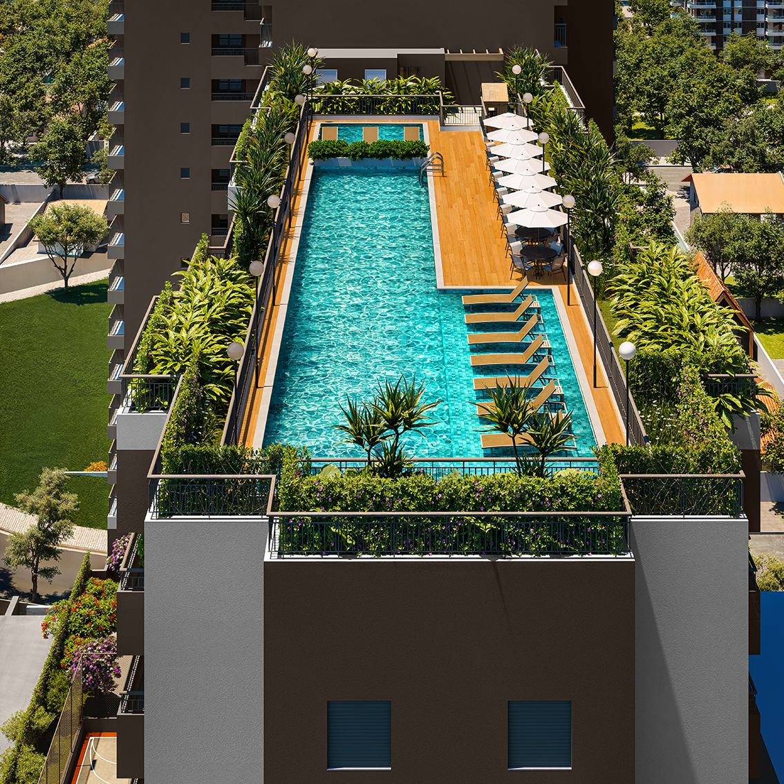 Vista aérea da piscina