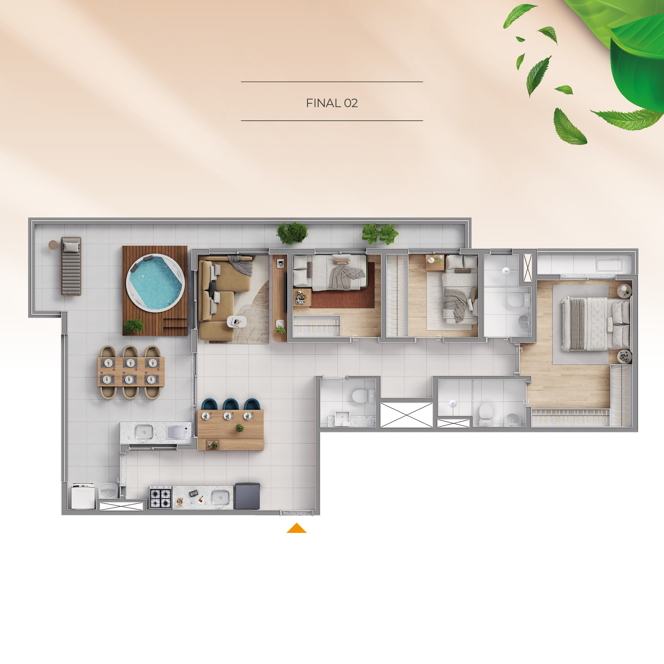 Planta Brisas da Praça Patriarca, cobertura 103 m² com suíte
