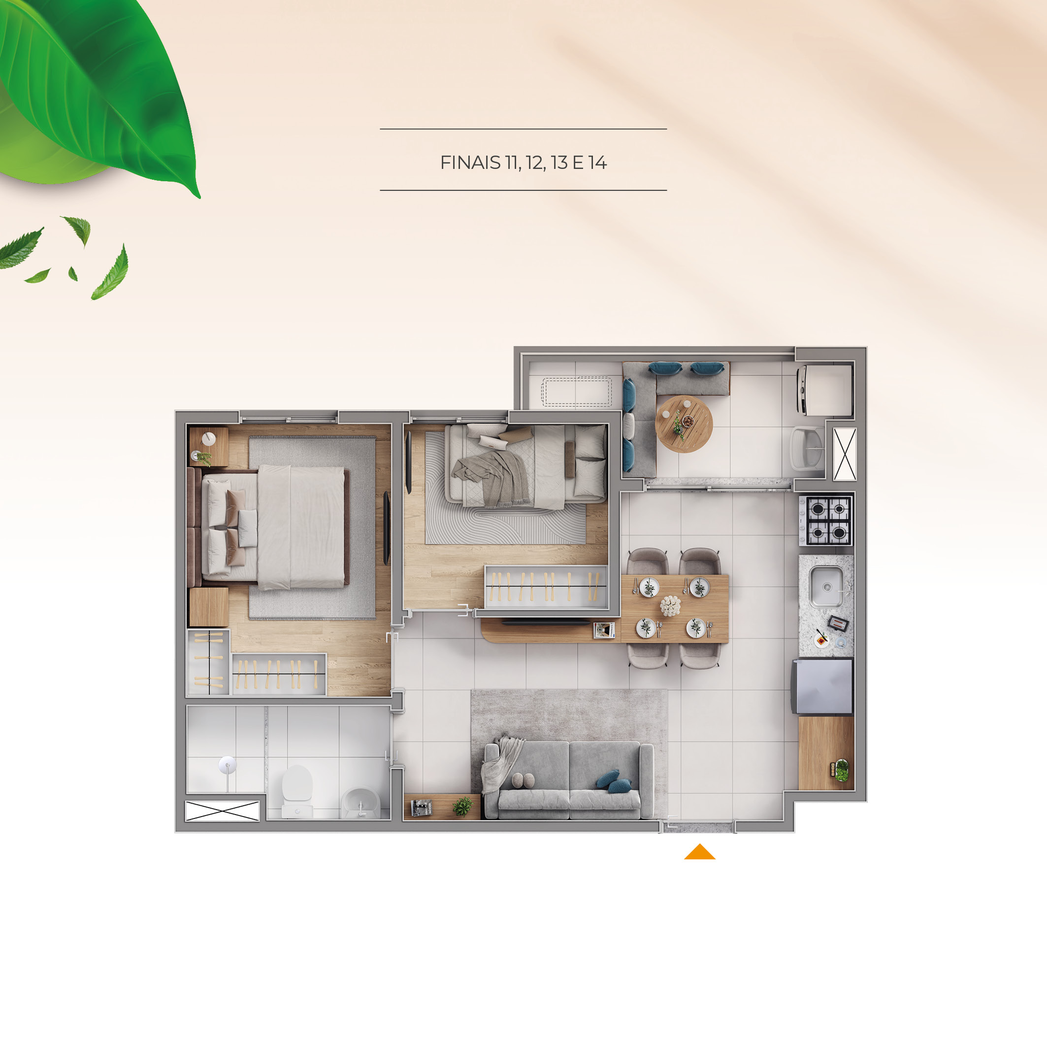 Planta Brisas da Praça Patriarca, tipo 42 m²