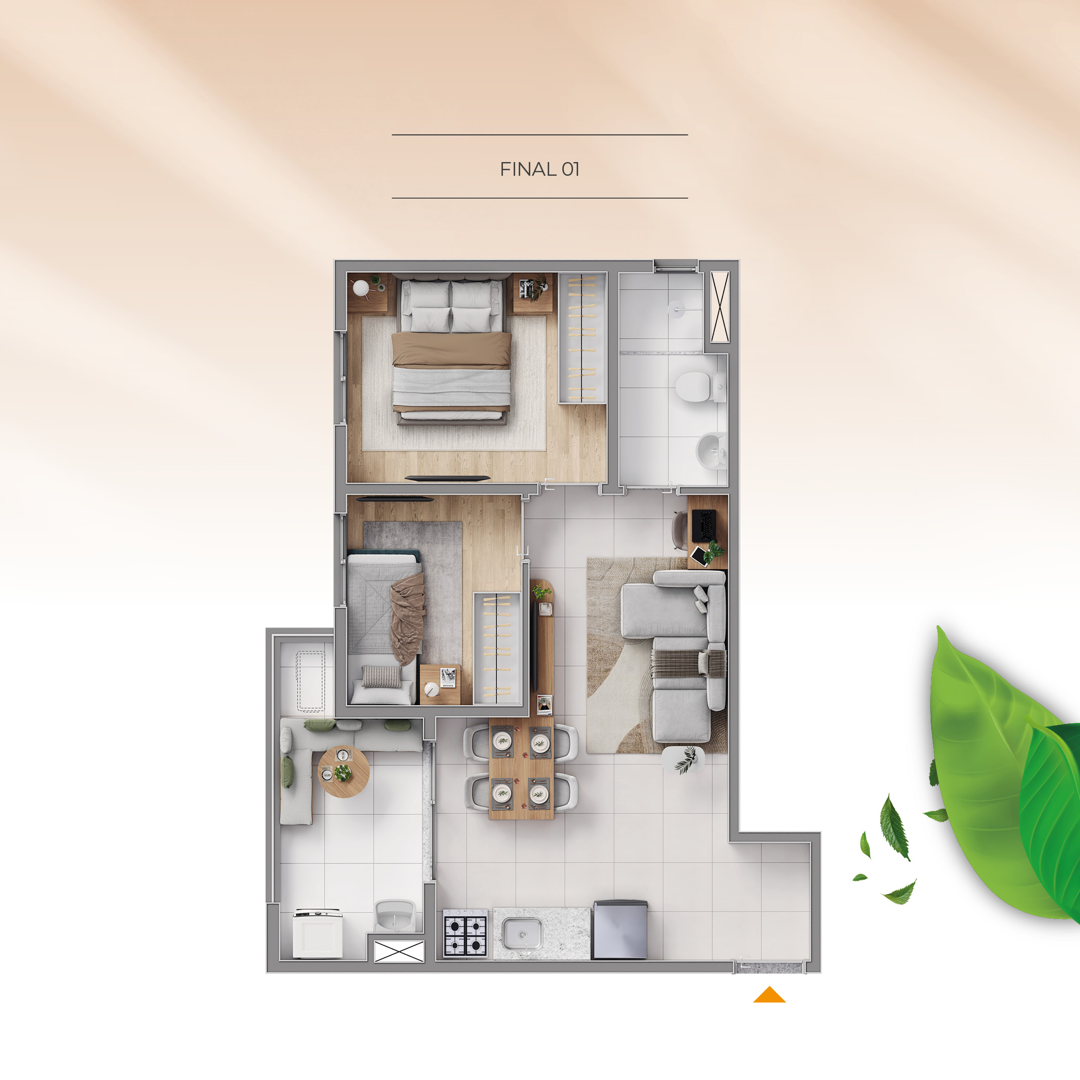 Planta Brisas da Praça Patriarca, tipo 48 m²